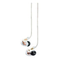 Shure SE535-CL wired in-ear headphones with detachable cables and clear sound isolation, shown in close-up.
