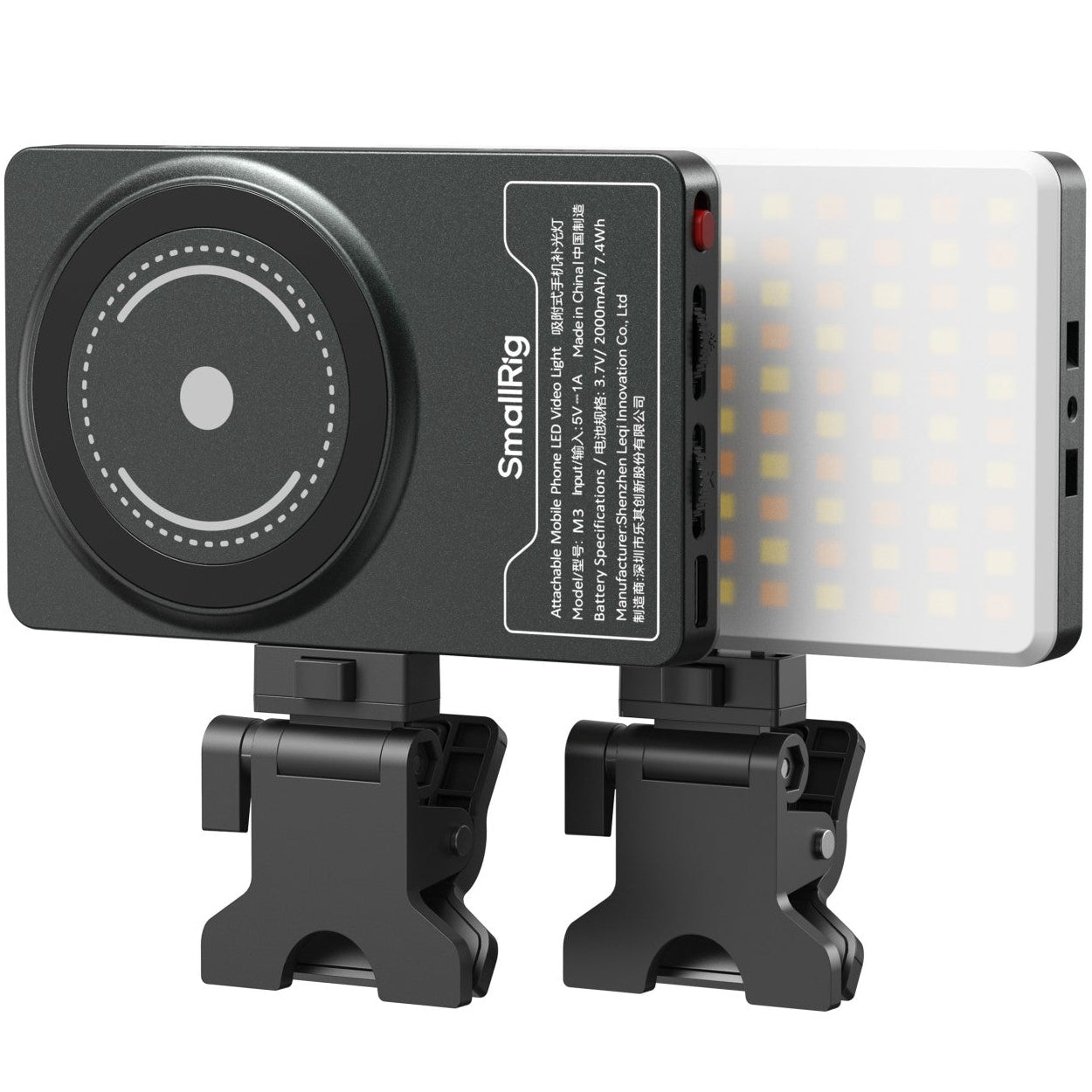 SmallRig M3 Attachable Mobile Phone LED Video Light with Clip, front view.