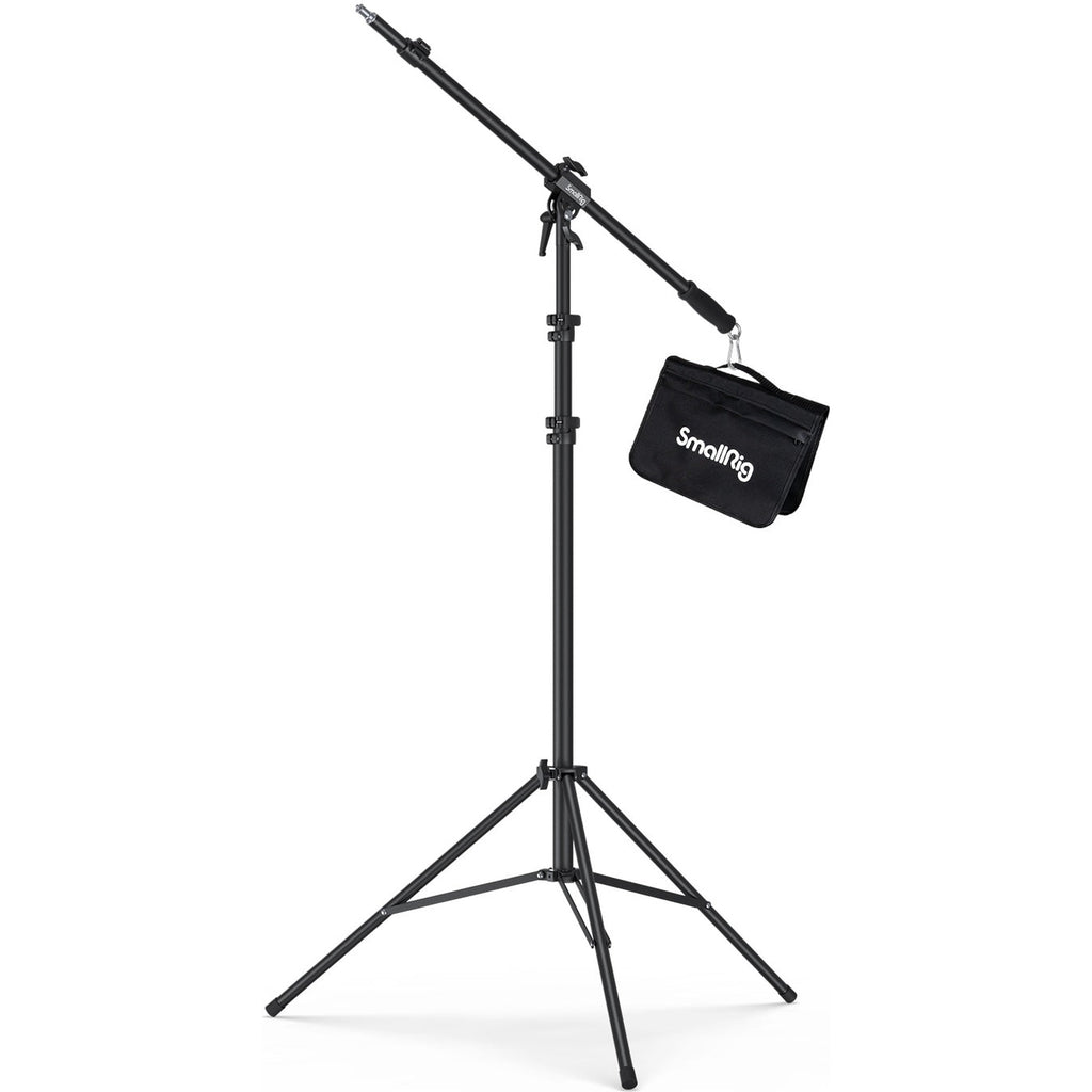 SmallRig RA-S280A air-cushioned light stand with adjustable arm for video lighting setups, sturdy tripod design for stability.