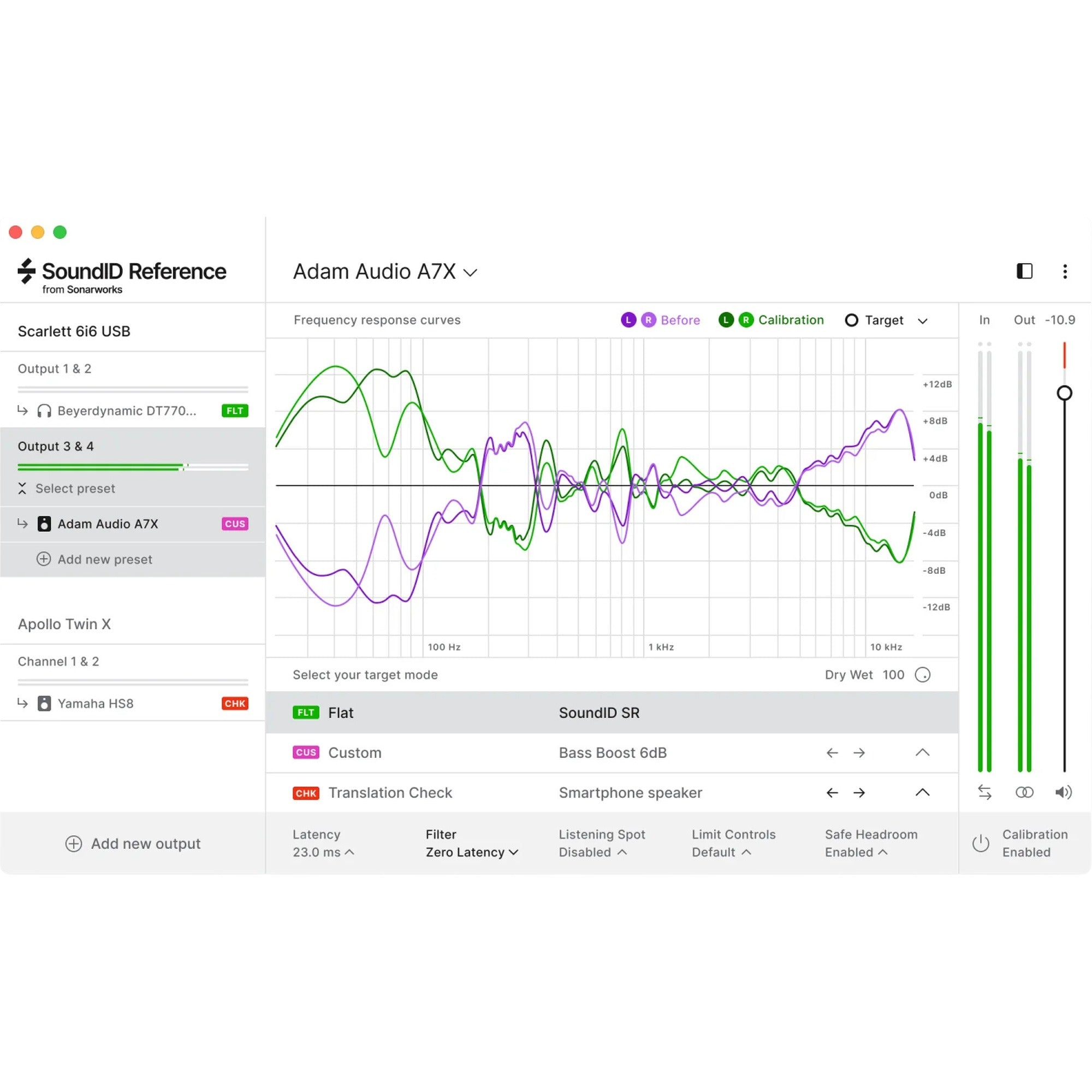 Sonarworks SoundID Reference music production software interface for calibrating speakers and headphones, professional audio editing tool.