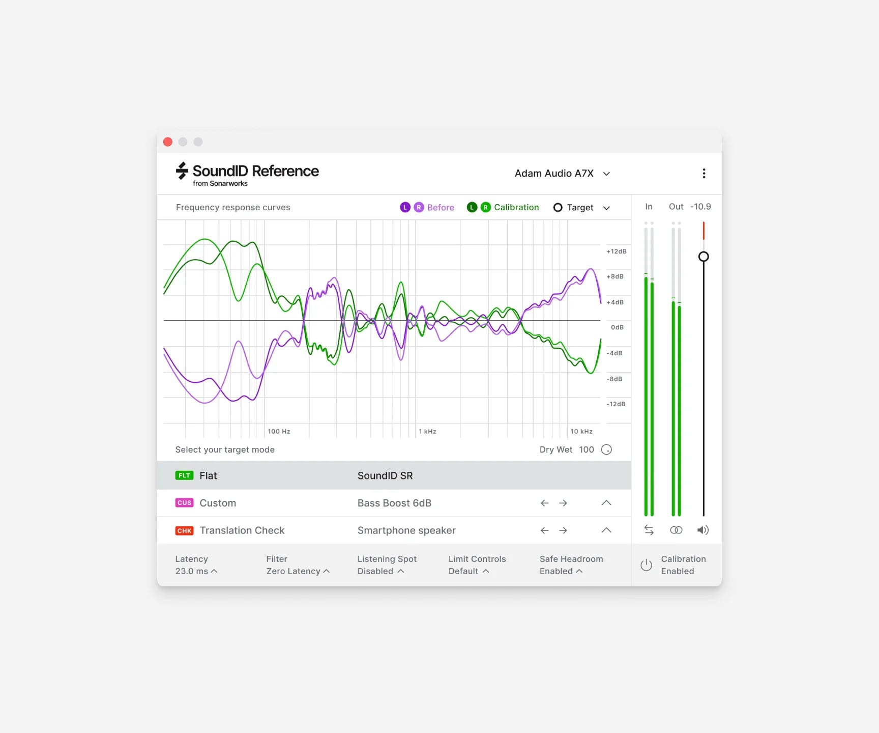 Sonarworks SoundID Reference music production software interface displayed on speakers for accurate sound calibration.