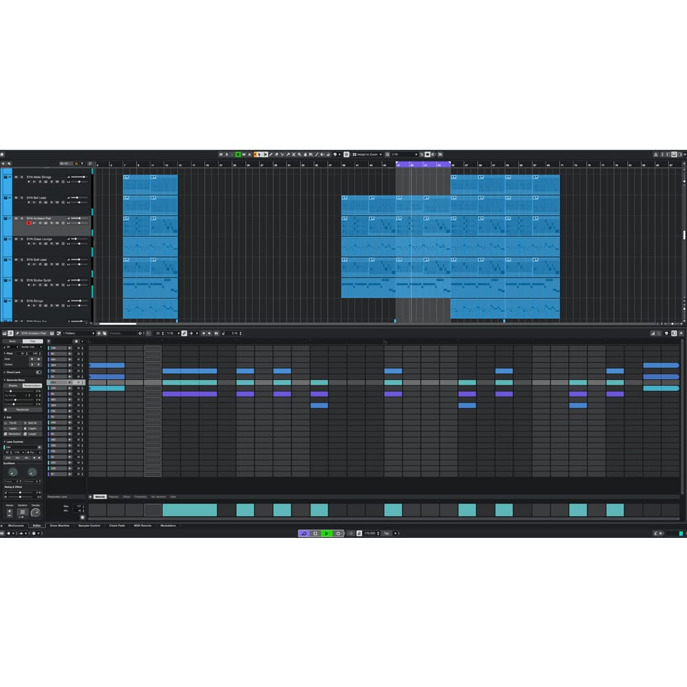 Screenshot of Steinberg Cubase Artist 15 DAW software interface showing track arrangement and editing tools.
