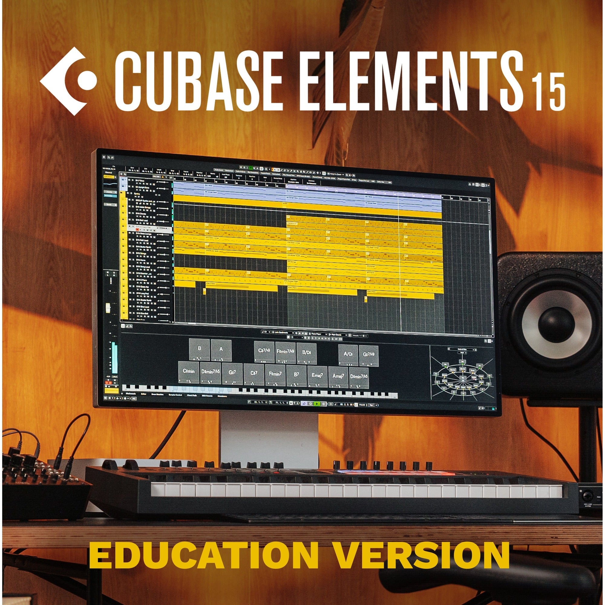 Steinberg Cubase Elements 15 education version DAW software box with software interface and educational label on front.
