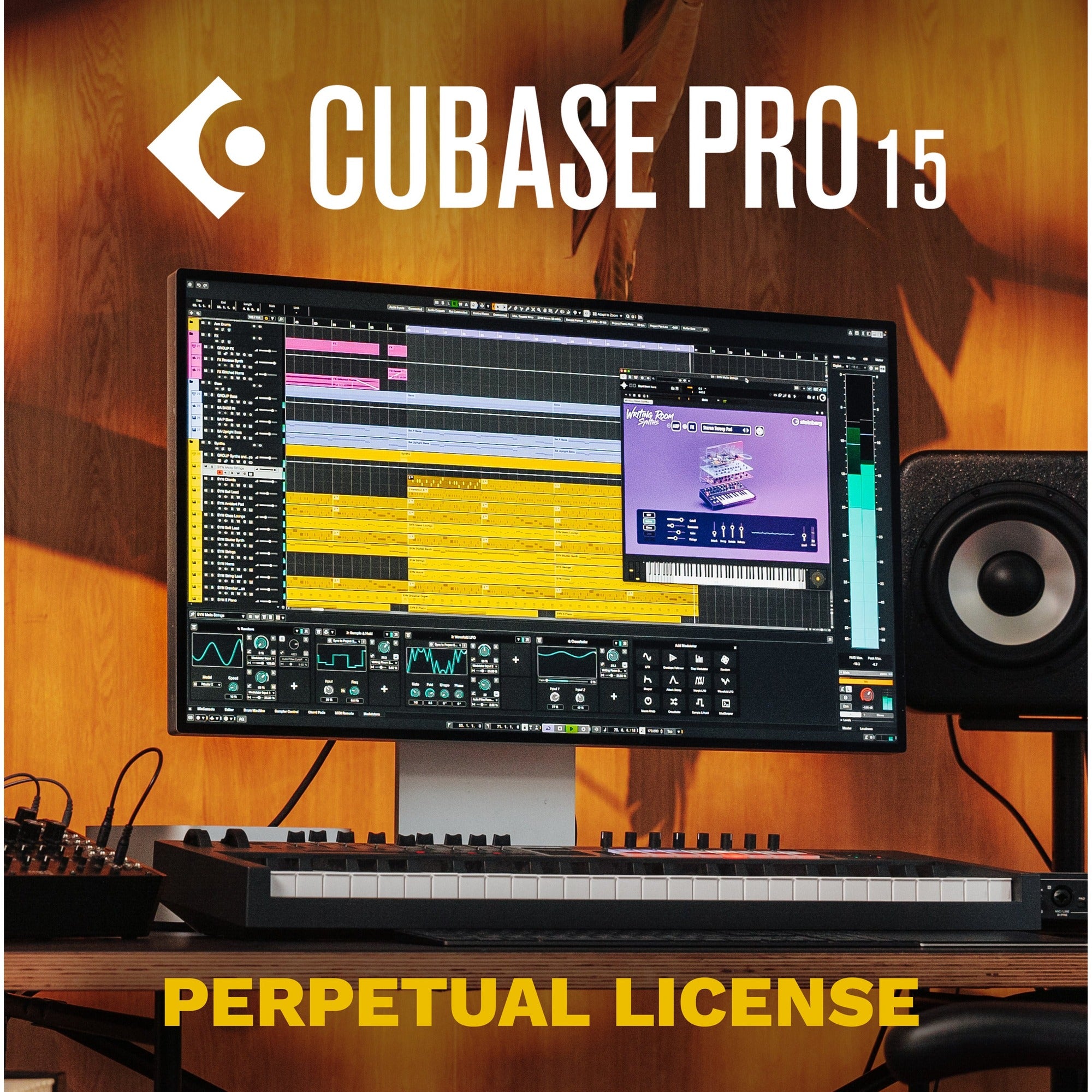 Steinberg Cubase Pro 15 DAW software box with interface screen showing music production tools and digital audio workspace.