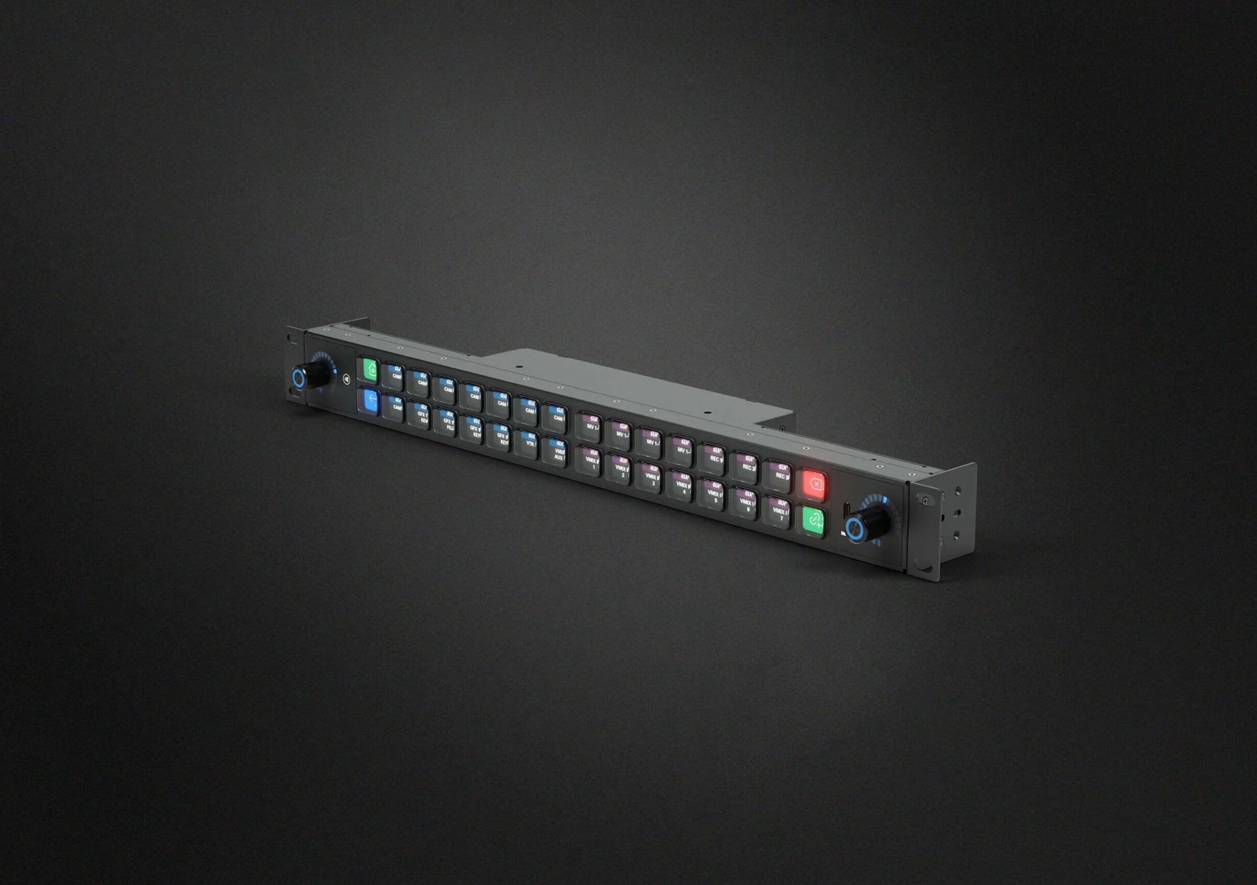 Elgato Stream Deck Studio video edit controller with customizable buttons and professional setup on a desktop.