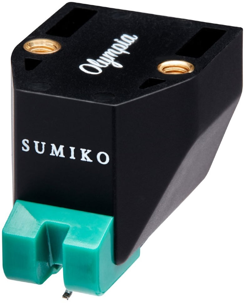 Sumiko Olympia MM phono stylus for turntables, close-up view showing the stylus tip and cartridge detail.