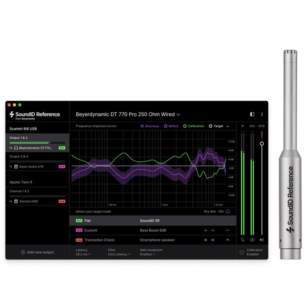 Sonarworks SoundID Reference music production software with measurement microphone for accurate speaker and headphone calibration.