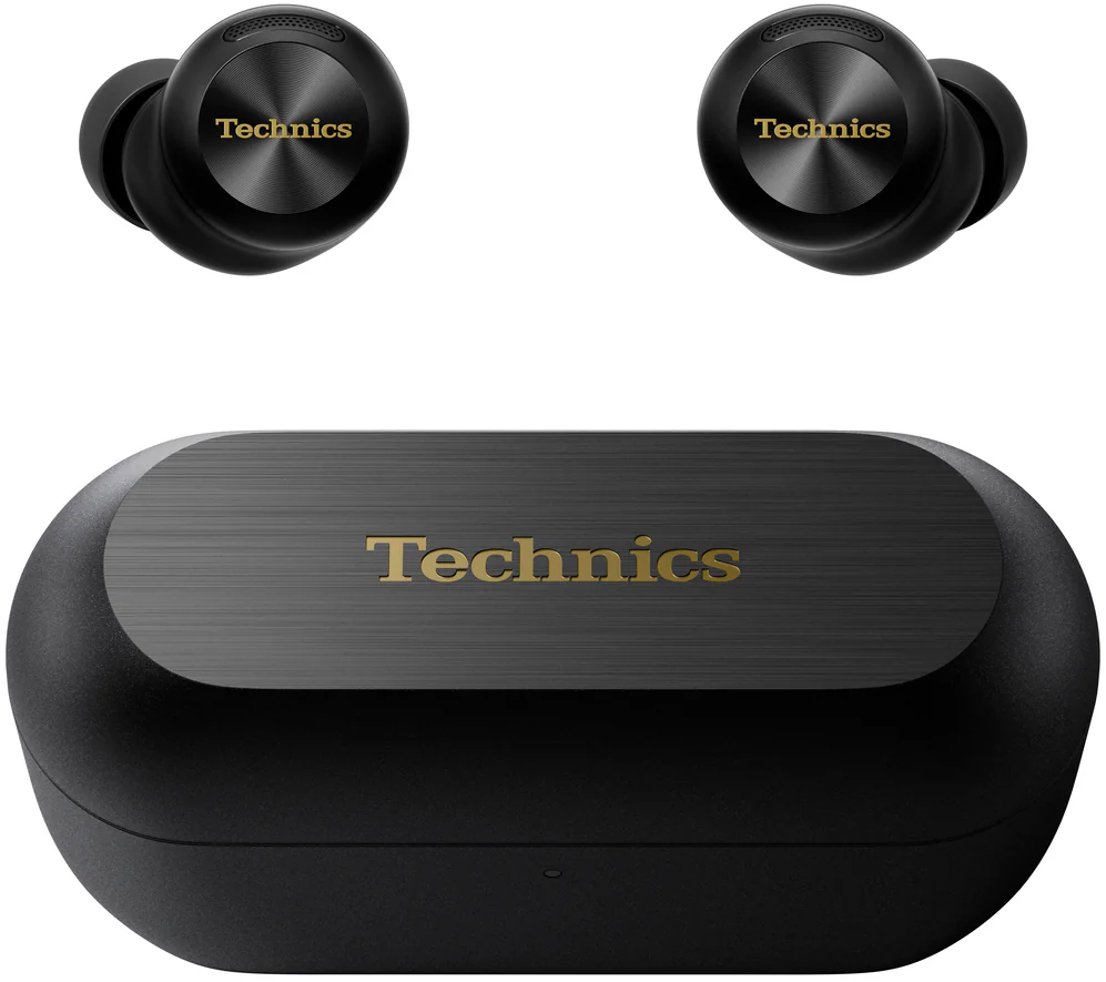 Technics EAH-AZ100 true wireless earbuds, in black, with charging case