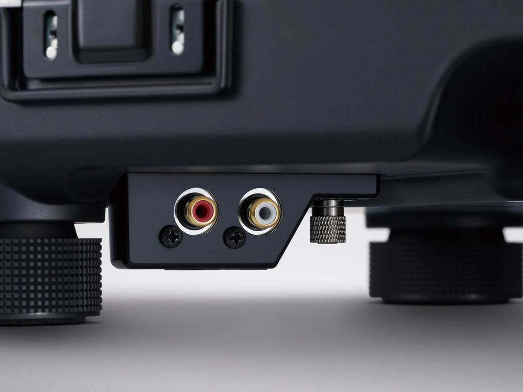 Technics SL-1210GR2 direct-drive turntable underside showing connections and wiring for high-quality vinyl listening.