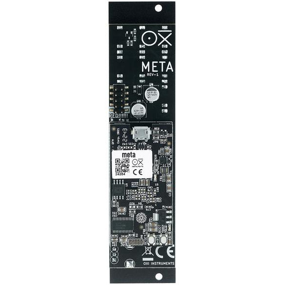 OXI Instruments Meta semi/modular synthesizer with various knobs and patch points for versatile sound creation.