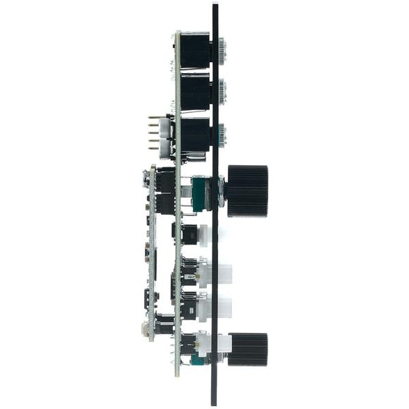 OXI Instruments Meta semi-modular synthesizer with various patch cables and control knobs, showcasing its modular synth setup.
