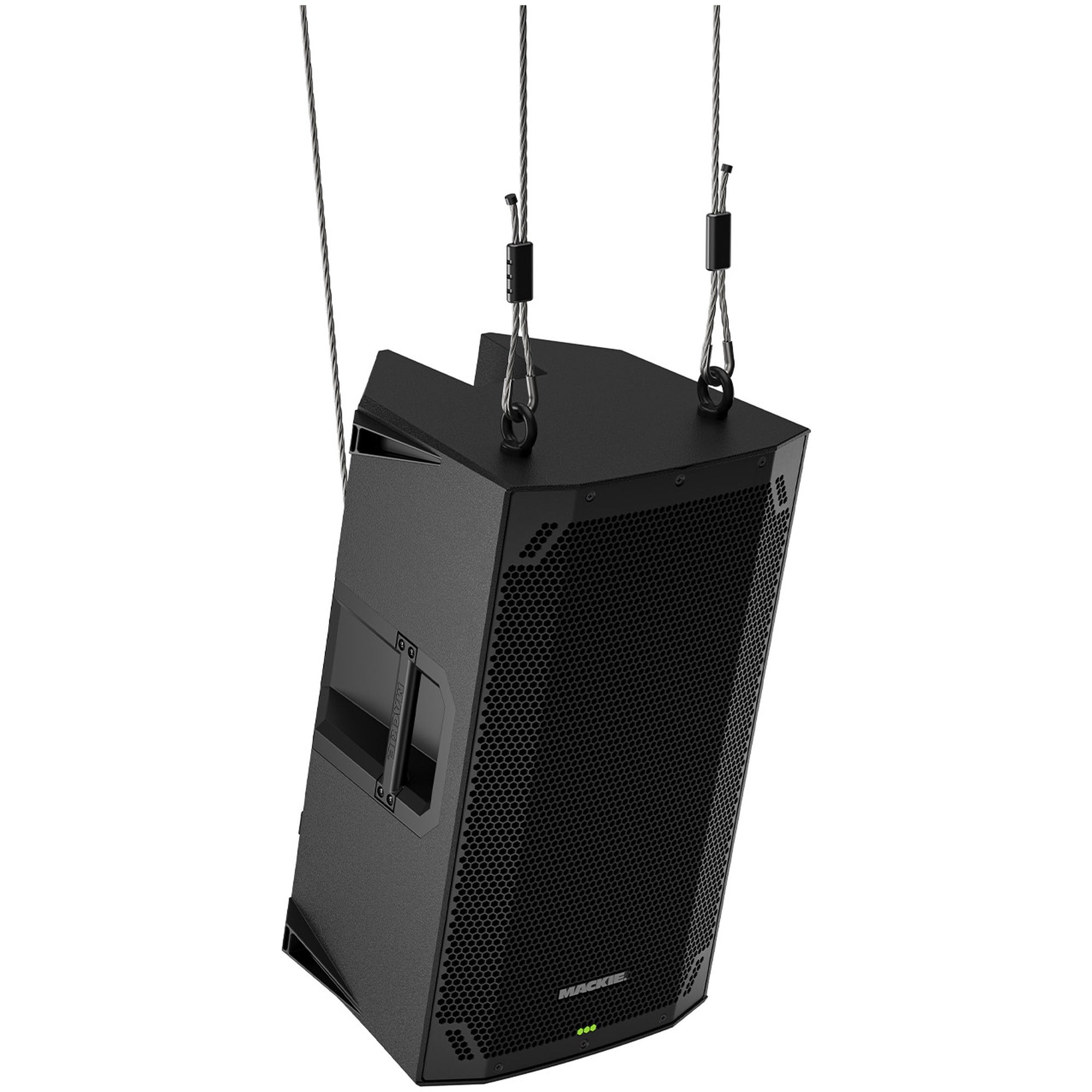 Mackie Thump12v4 active loudspeaker with sturdy build and integrated handles, shown on a stage or setup environment.