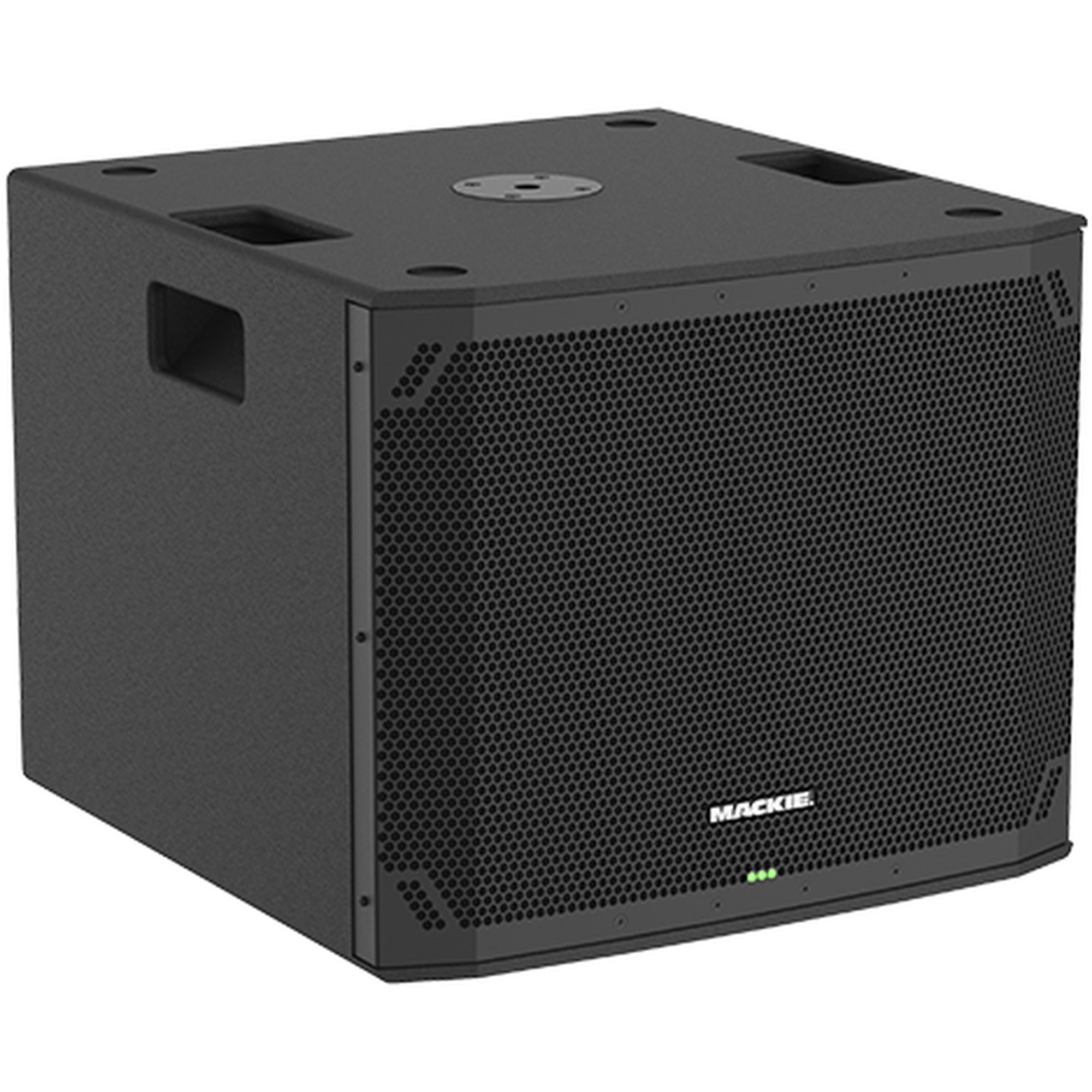 Mackie Thump15SV4 active subwoofer showing a large black speaker with controls on the side and a sturdy metal grille.