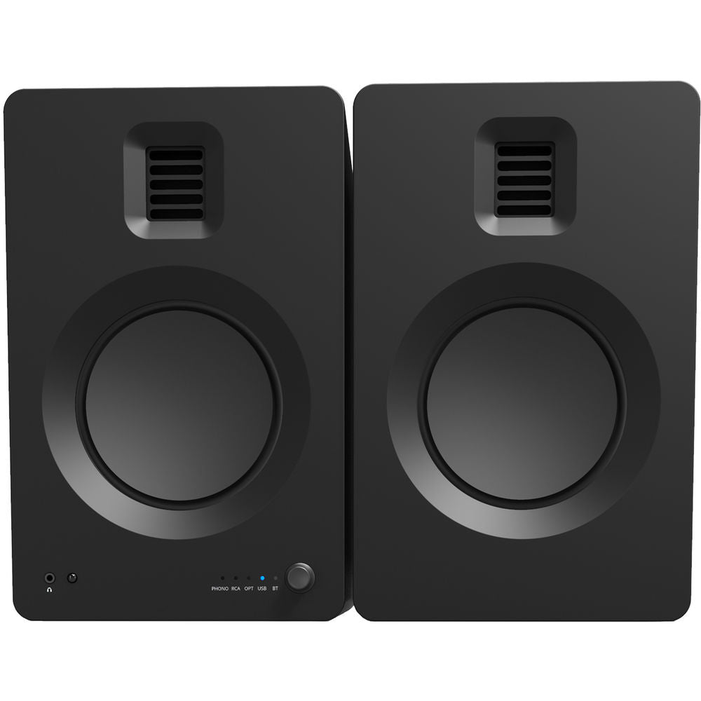 Kanto Audio TUK wireless speaker in black, compact design with control buttons and speaker grille visible.