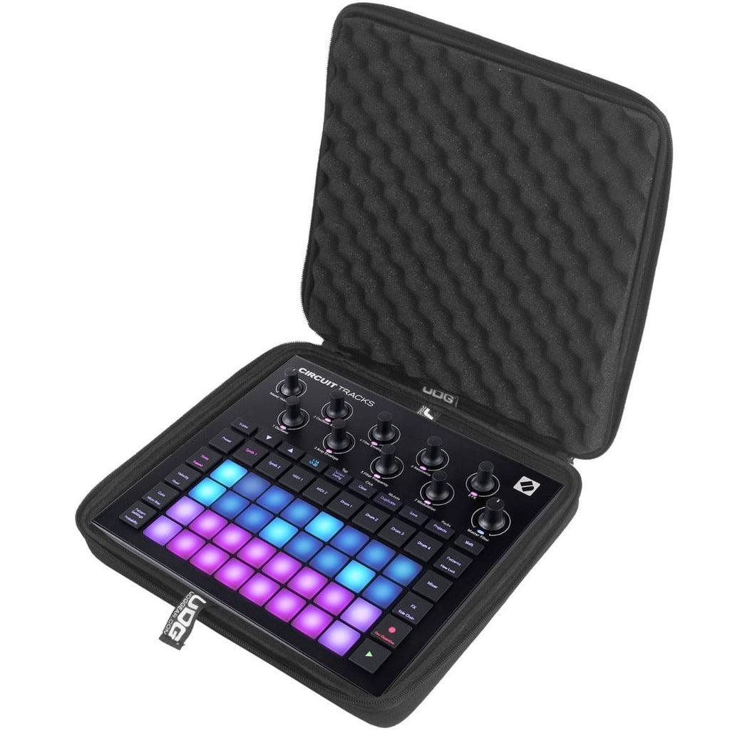 Black UDG Creator Novation Circuit Tracks and Rhythm hardcase, designed for secure protection of studio equipment.