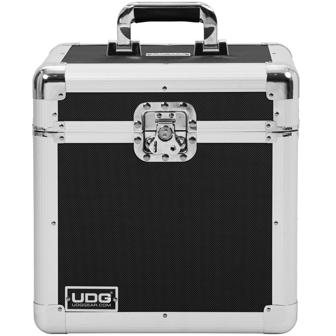 UDG Ultimate Record Case 80 Vinyl in silver, a durable DJ record case with secure latches and handle for transporting vinyl records.