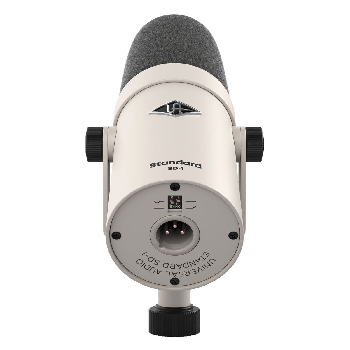 Universal Audio SD-1 dynamic microphone shown with its sleek black design and sturdy build, ideal for vocal and instrument recording.