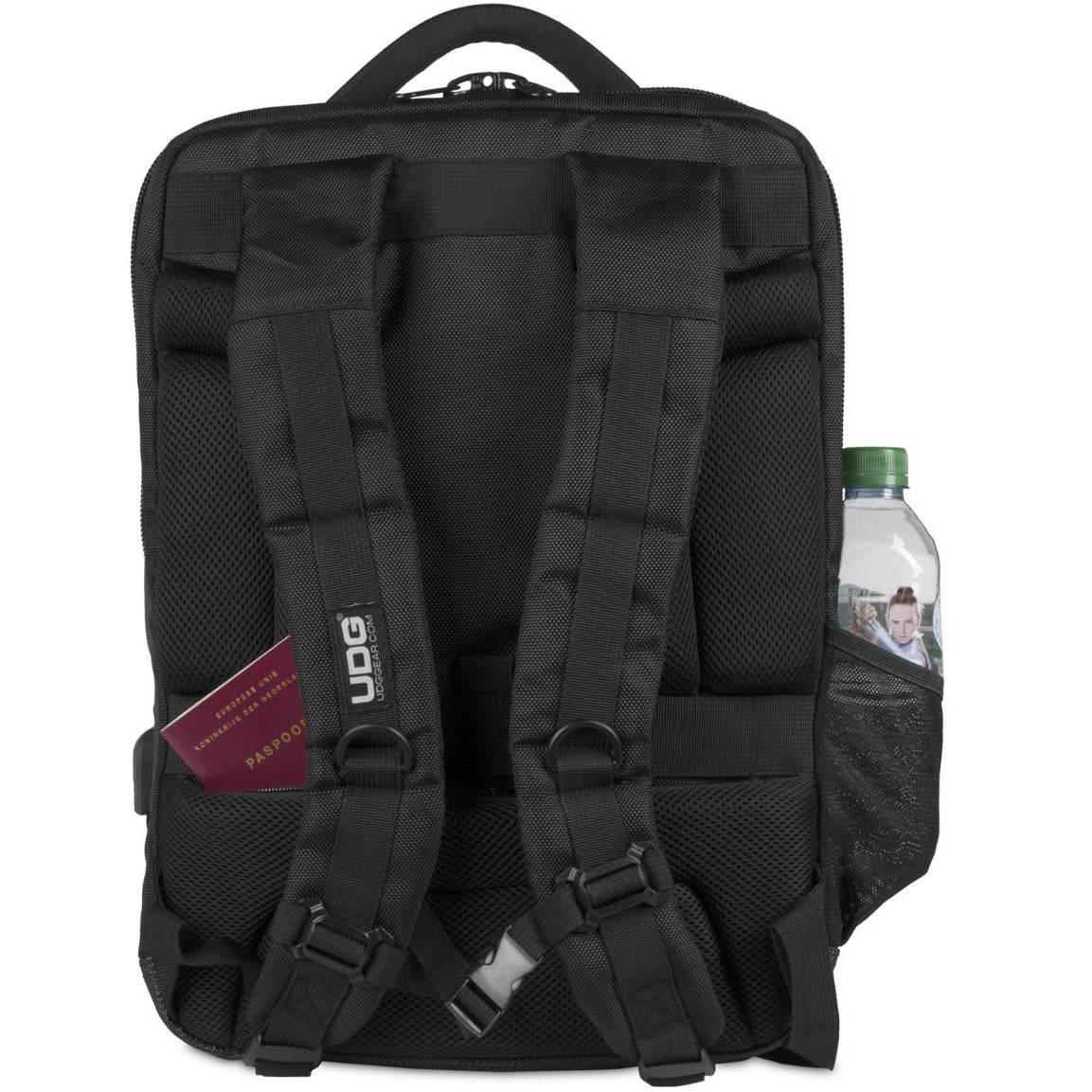 UDG Ultimate Backpack Slim Black (U9108BL/OR), black, rear view.