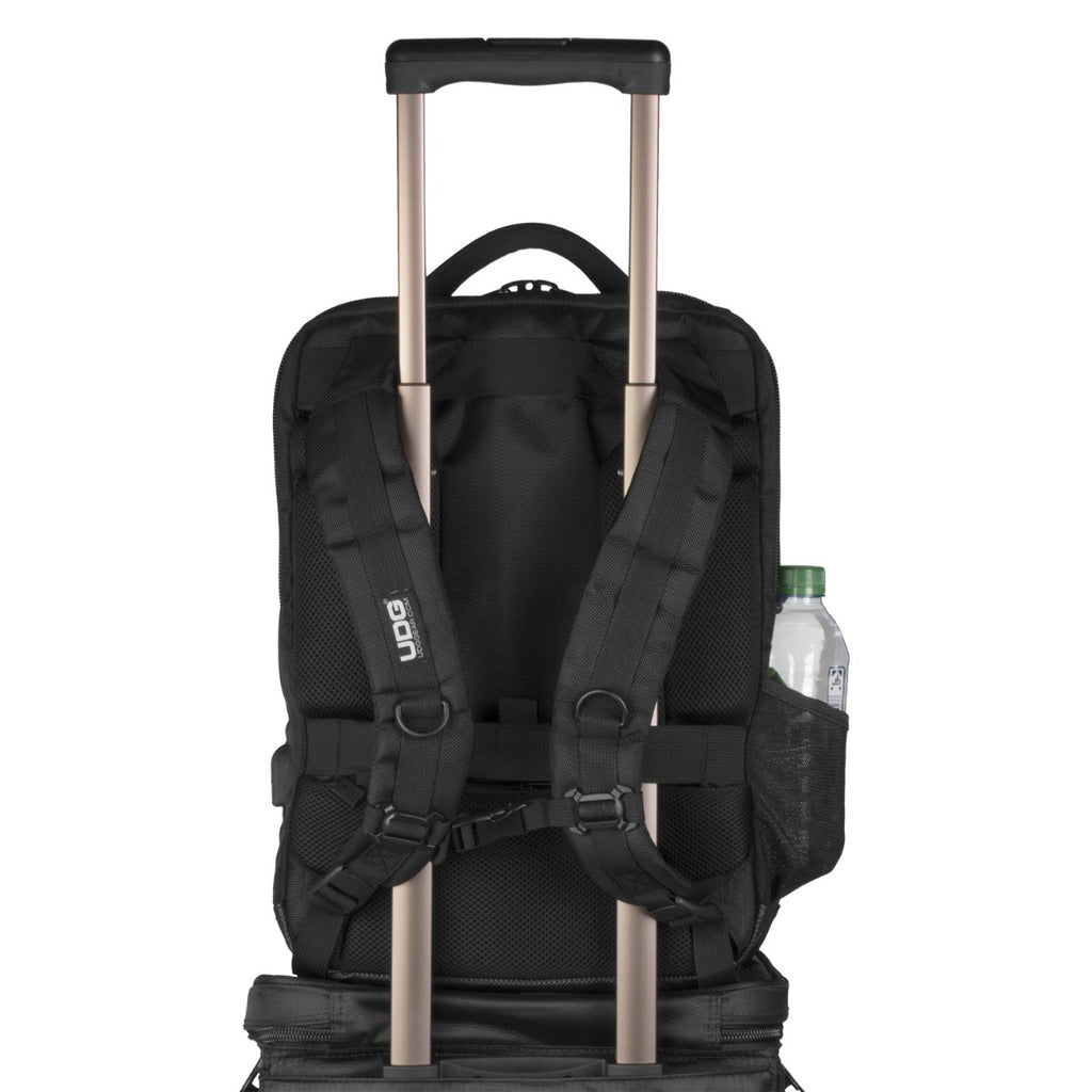 UDG Ultimate Backpack Slim Black (U9108BL/OR), black, rear view.