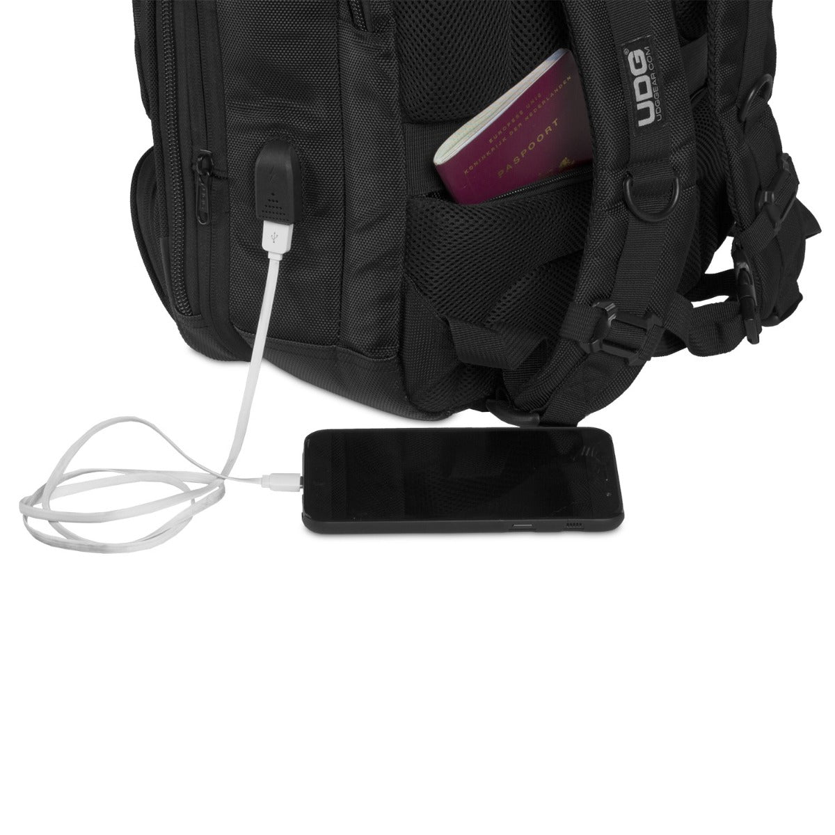 UDG Ultimate Backpack Slim Black (U9108BL/OR), black, rear view.