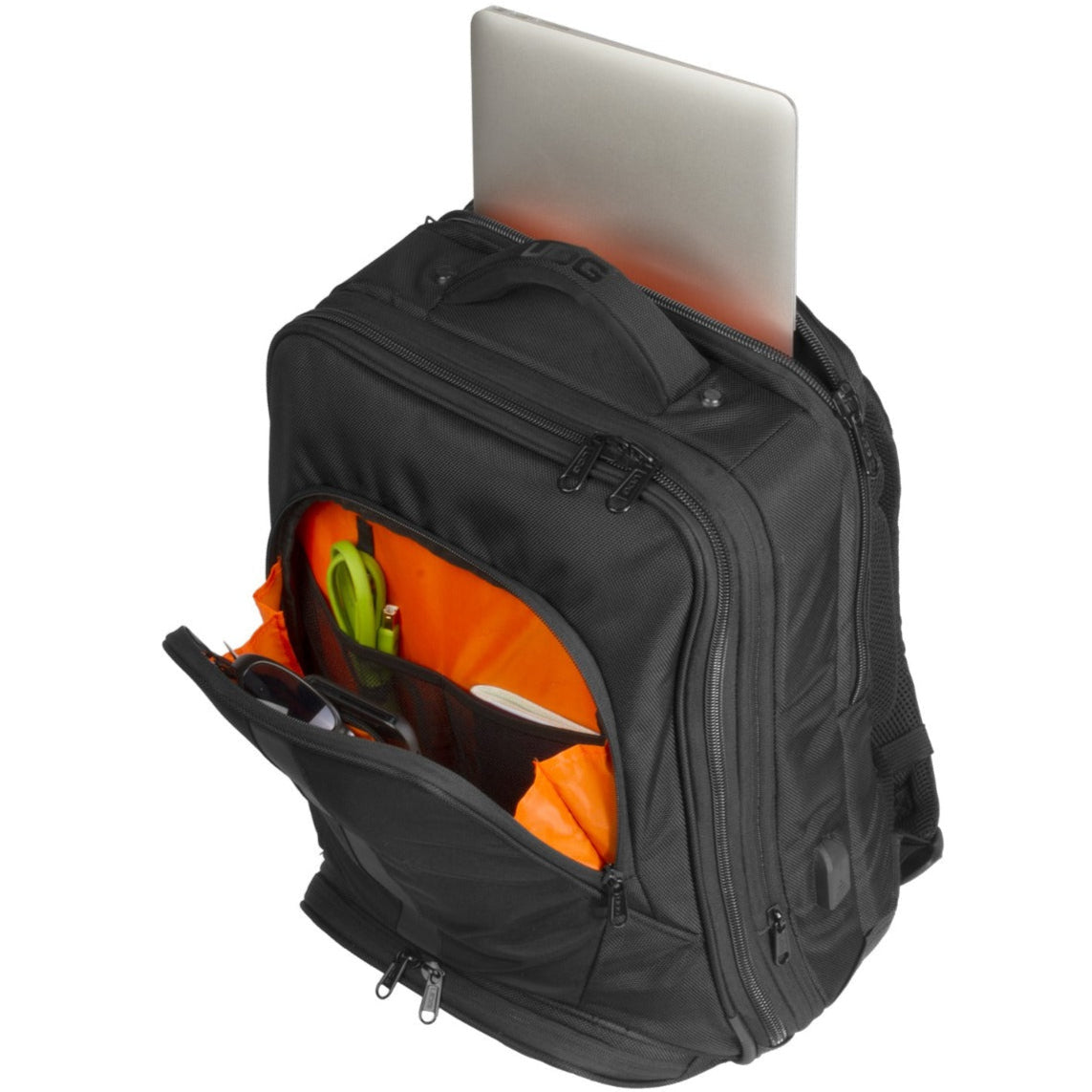 UDG Ultimate Backpack Slim Black (U9108BL/OR), black, rear view.