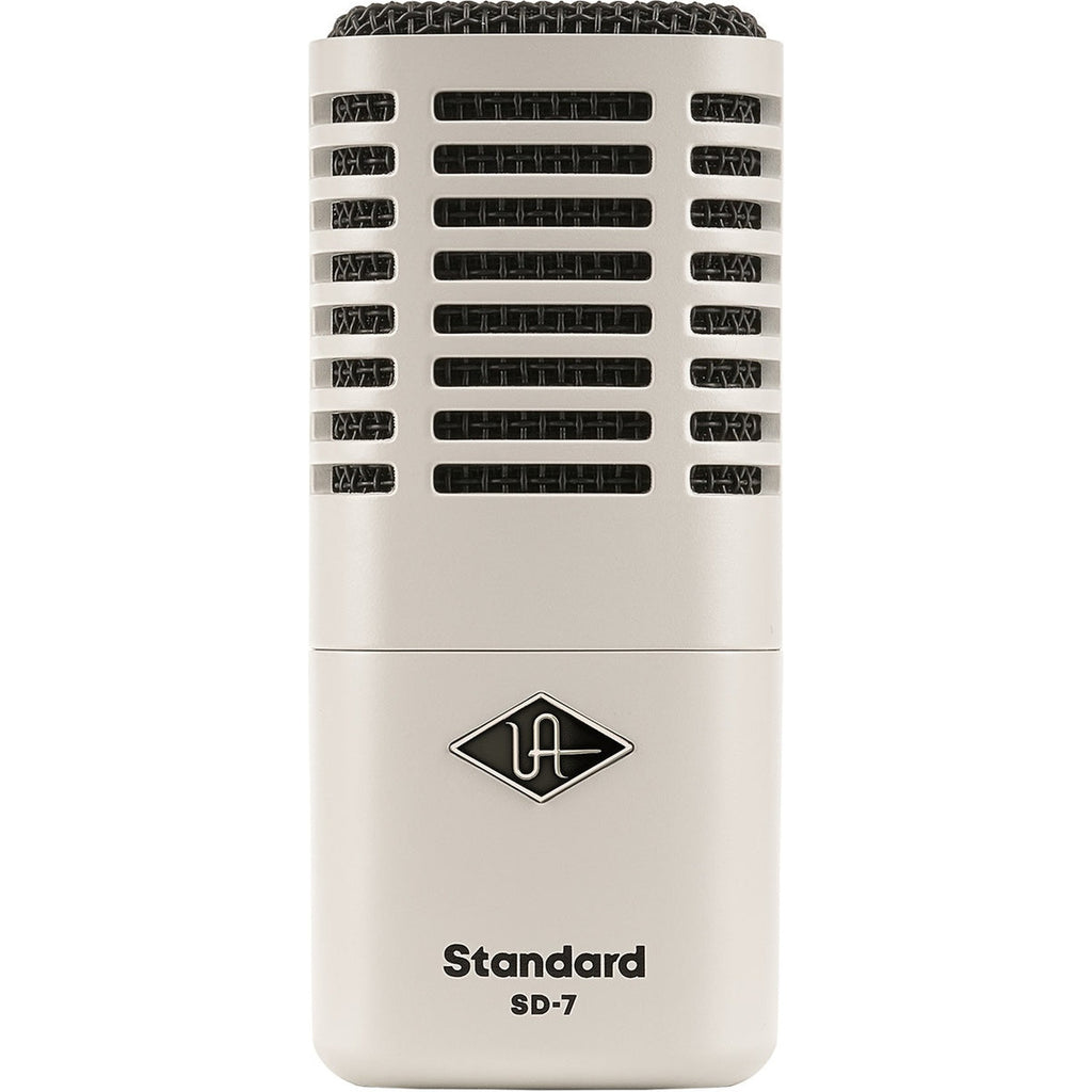 Universal Audio SD-7 dynamic microphone shown with professional black grille and body, ideal for studio and live sound applications.
