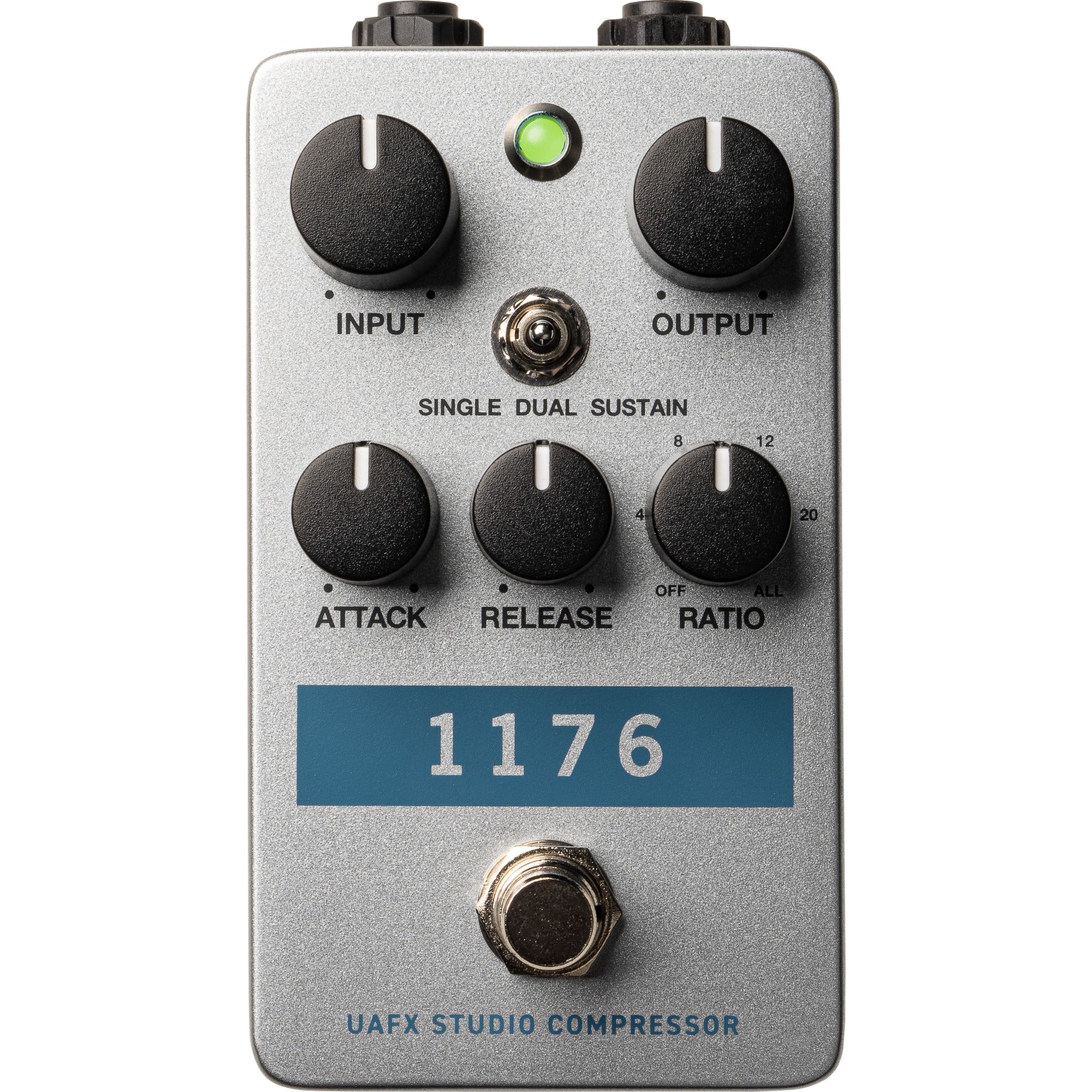 Universal Audio UAFX 1176 Studio Compressor effects pedal with control knobs and input/output jacks.