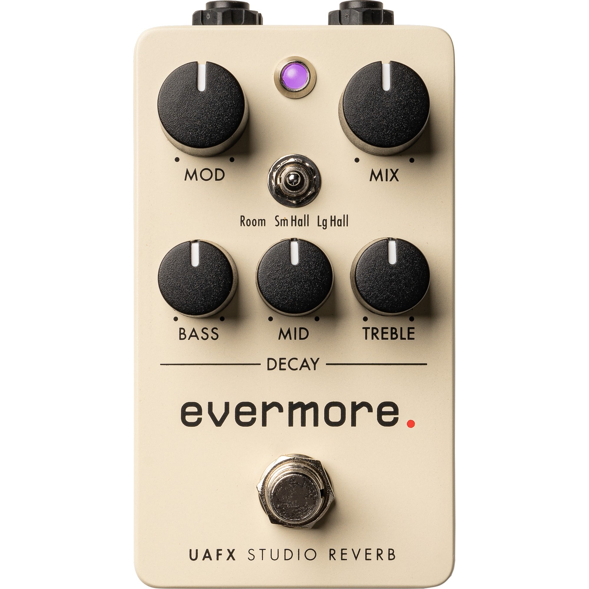 Universal Audio UAFX Evermore Studio Reverb effects pedal, showing controls and sleek design for guitar and studio use.