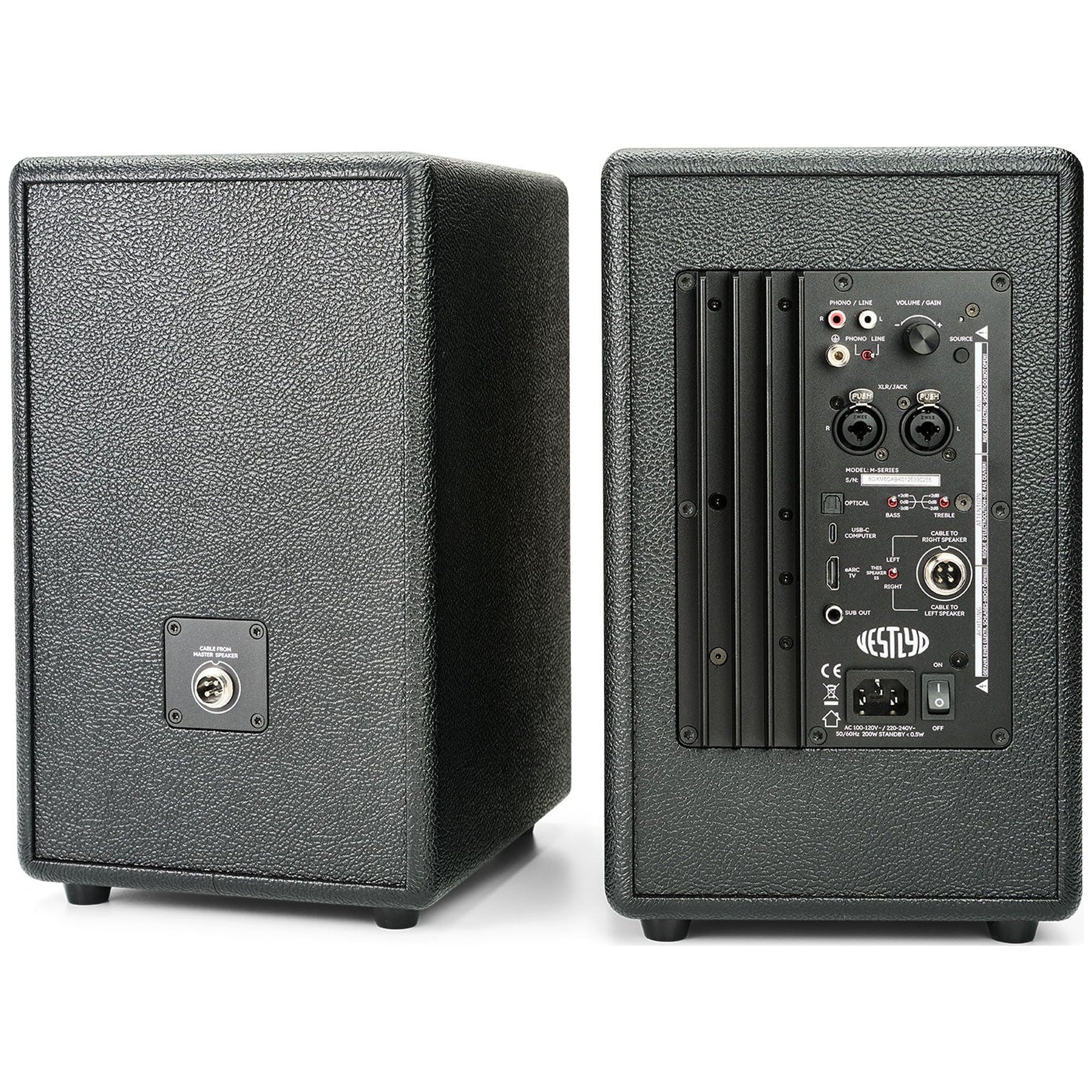 Vestlyd M6C Active in Black — rear view showing the built-in Class D amplifier panel