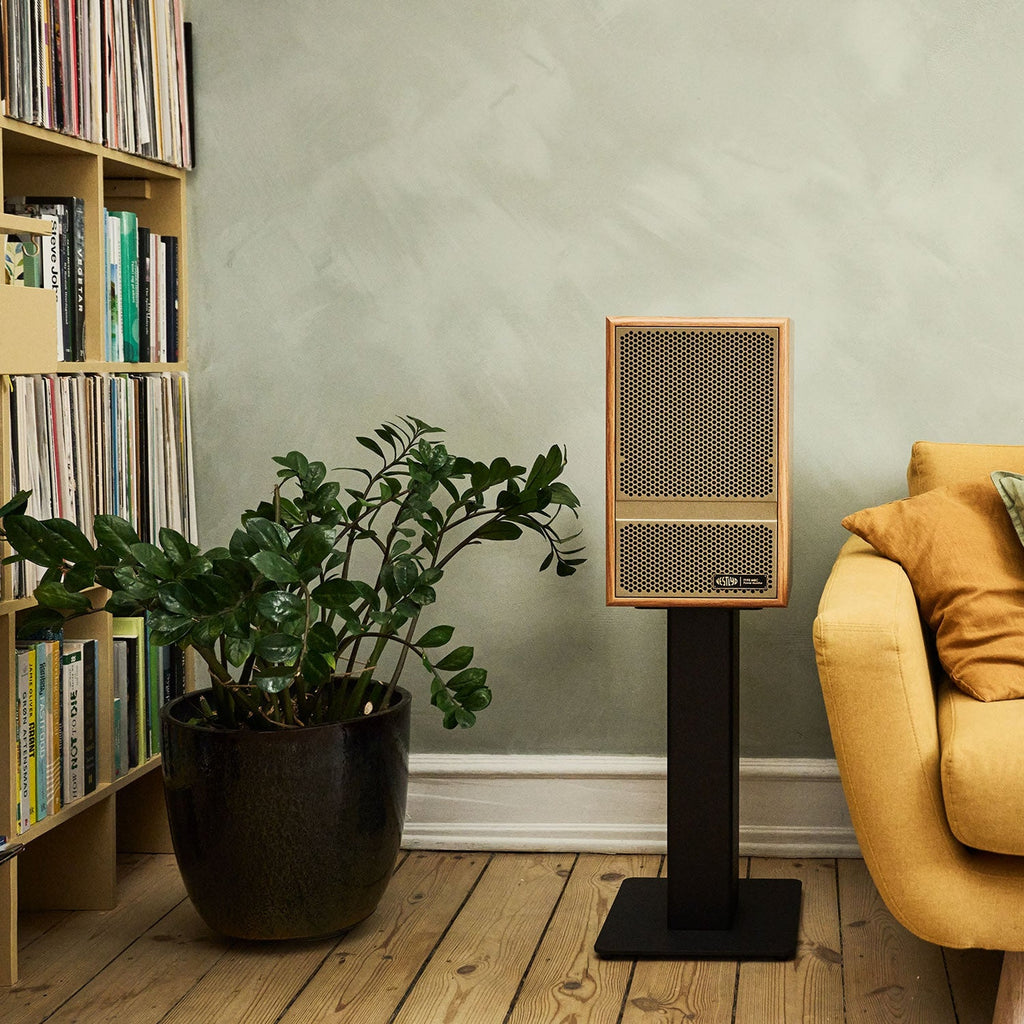 Vestlyd M8C Active in Oak on a floor stand in a bright living room