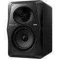 Pioneer DJ VM-50 active nearfield monitors shown at an angle, highlighting their sleek black design and front-facing speaker cones.