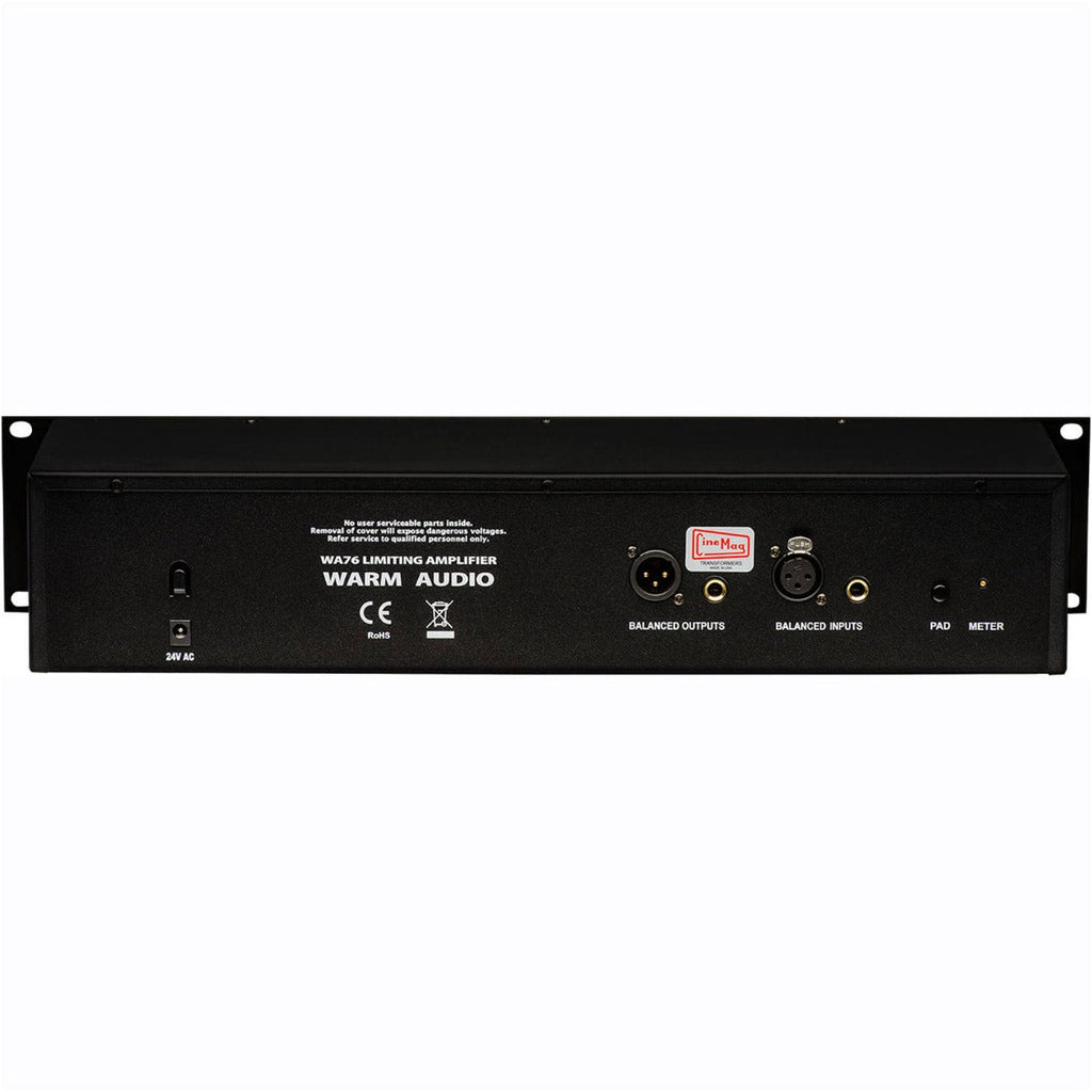 Warm Audio WA76 signal processor, vintage-style compressor with knobs and meters, used in professional audio recording.