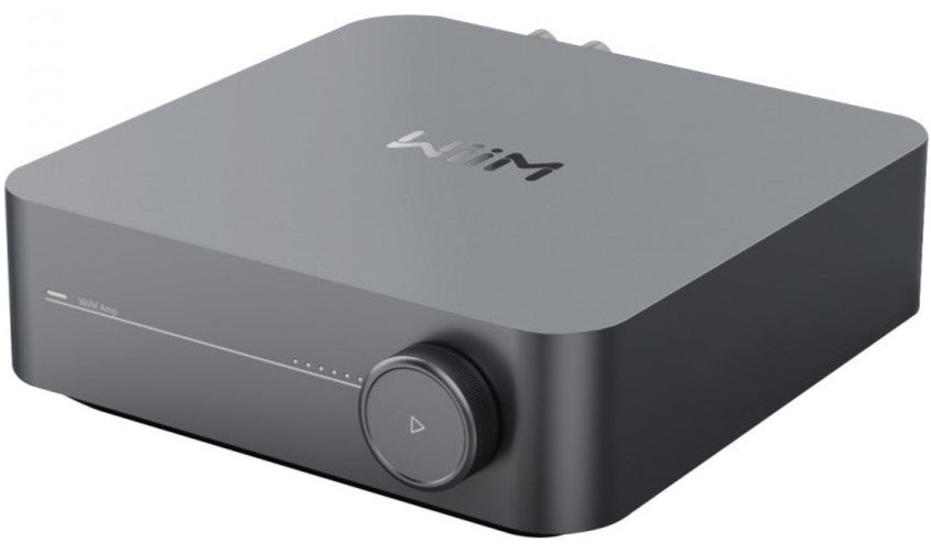 WiiM AMP music streamer with TPA3255 class-D stereo amplifier, WiFi, Bluetooth, AirPlay 2, Chromecast, 50W per channel, grey finish