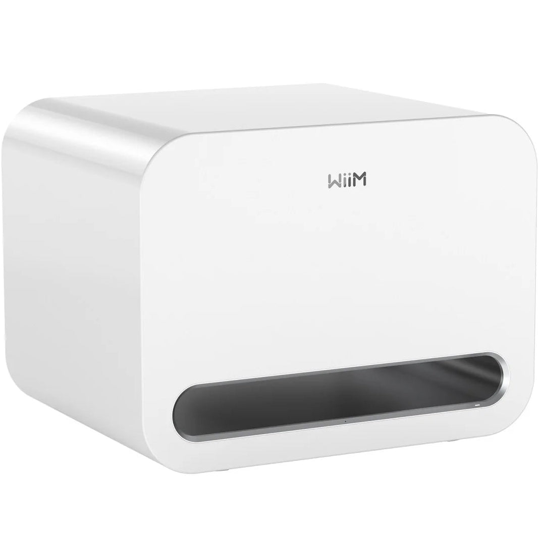 WiiM Sub Pro 8-inch wireless smart subwoofer with 250W power, Wi-Fi and Bluetooth connectivity in white.