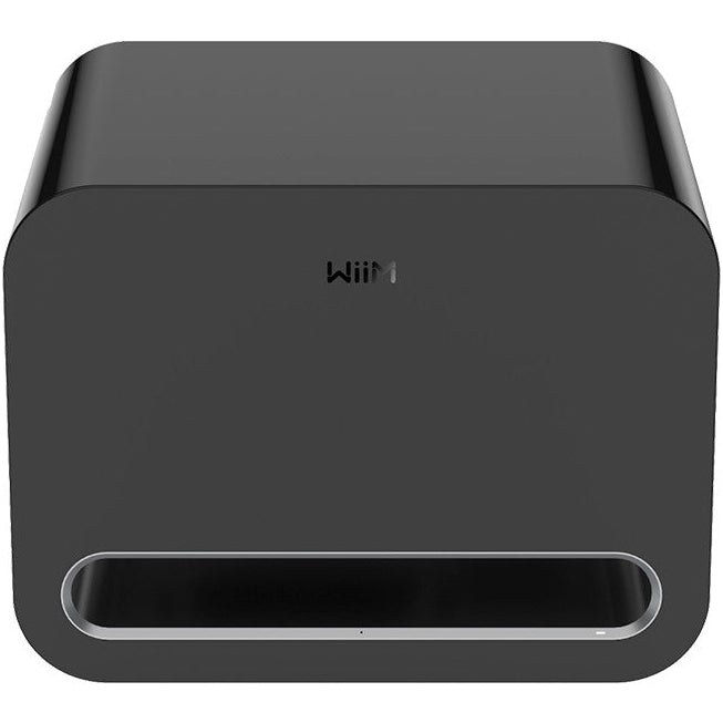 WiiM Sub Pro subwoofer with sleek black design, compact size, and advanced audio features for enhanced bass performance.