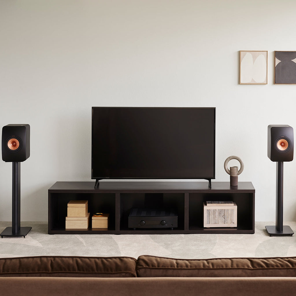 KEF LS50 Wireless II wireless speakers shown with sleek black design and compact build, ideal for high-quality audio playback.