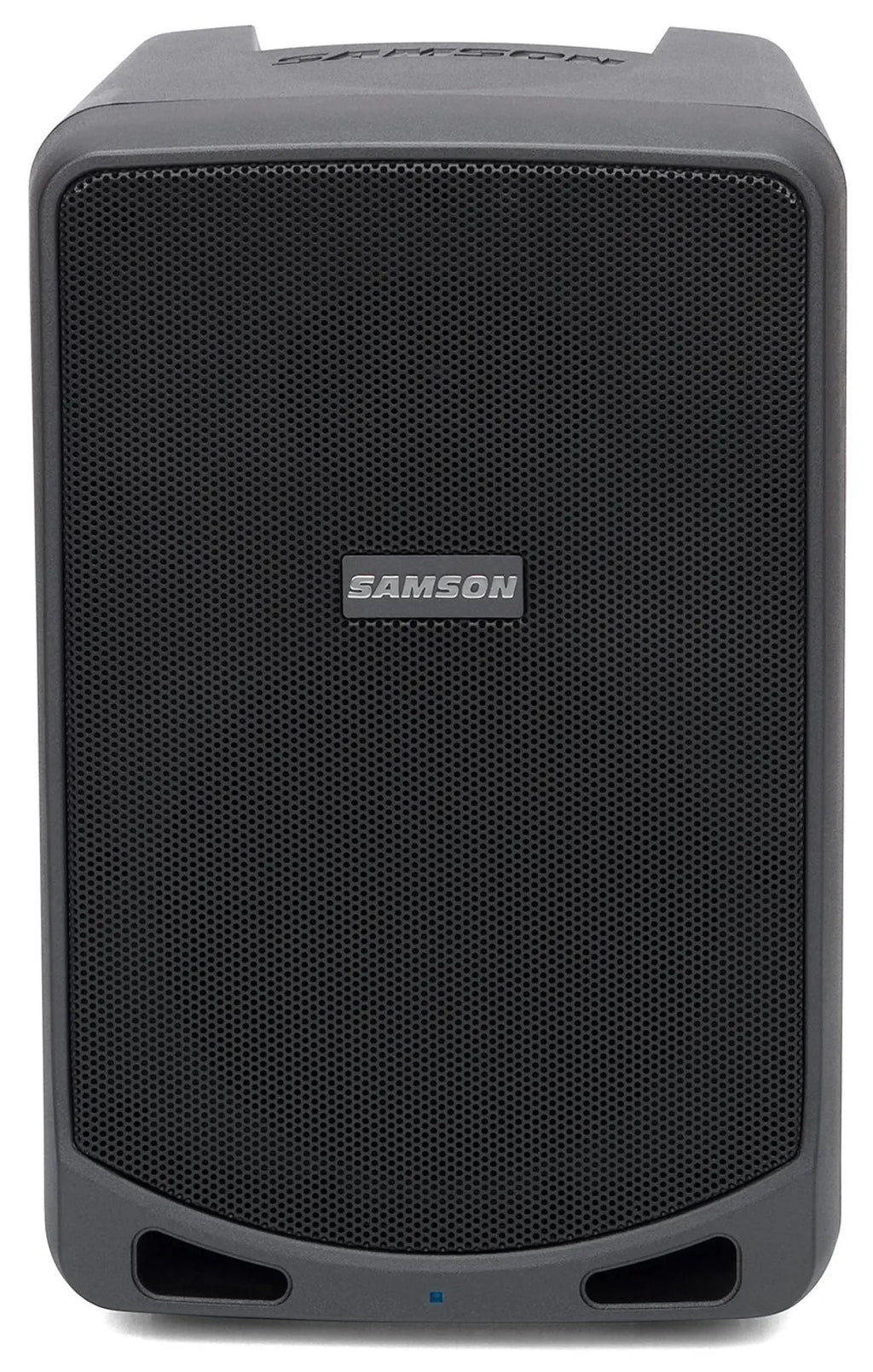 Samson Expedition XP106w portable PA speaker with control panel and handle, ideal for live sound and public address.
