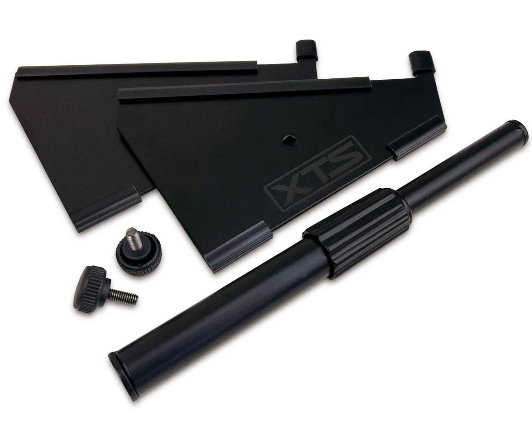 Unassembled small Analog Cases XTS Stand for keyboards, showing metal frame components and hardware for assembly.