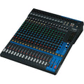 Yamaha MG20 analog mixer with multiple input channels and control knobs, used for audio mixing and sound engineering.