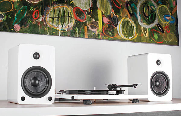 Kanto Audio YU6 wireless speakers, front view in white