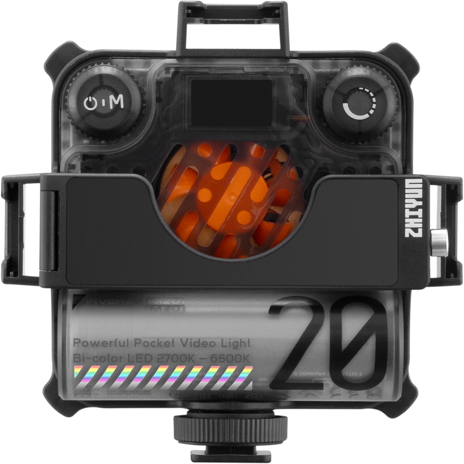 Zhiyun Fiveray M20 bi-color LED light, detail view.