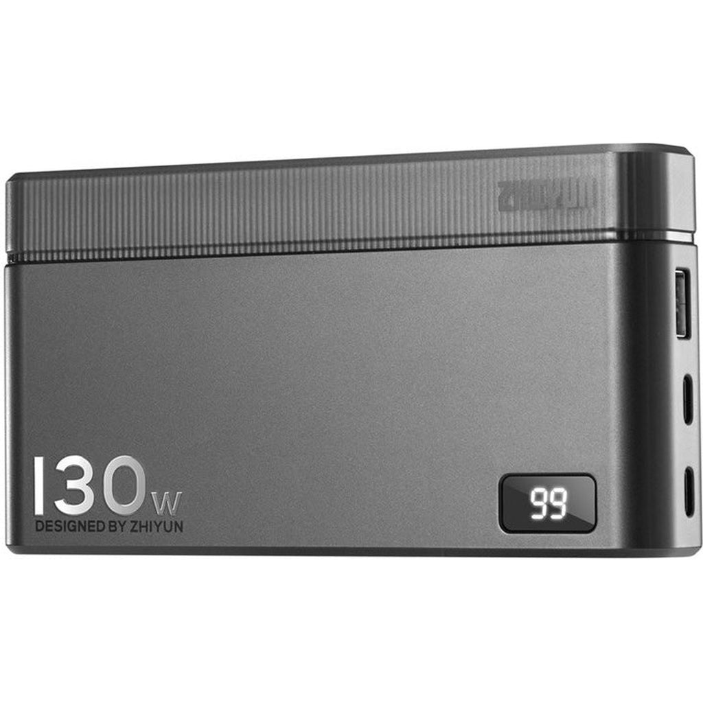 Zhiyun Molus Power Bank Combo 130W in black, showing multiple charging ports and compact design for portable power.