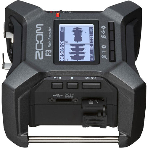 Zoom F3 field recorder, rear panel with ports