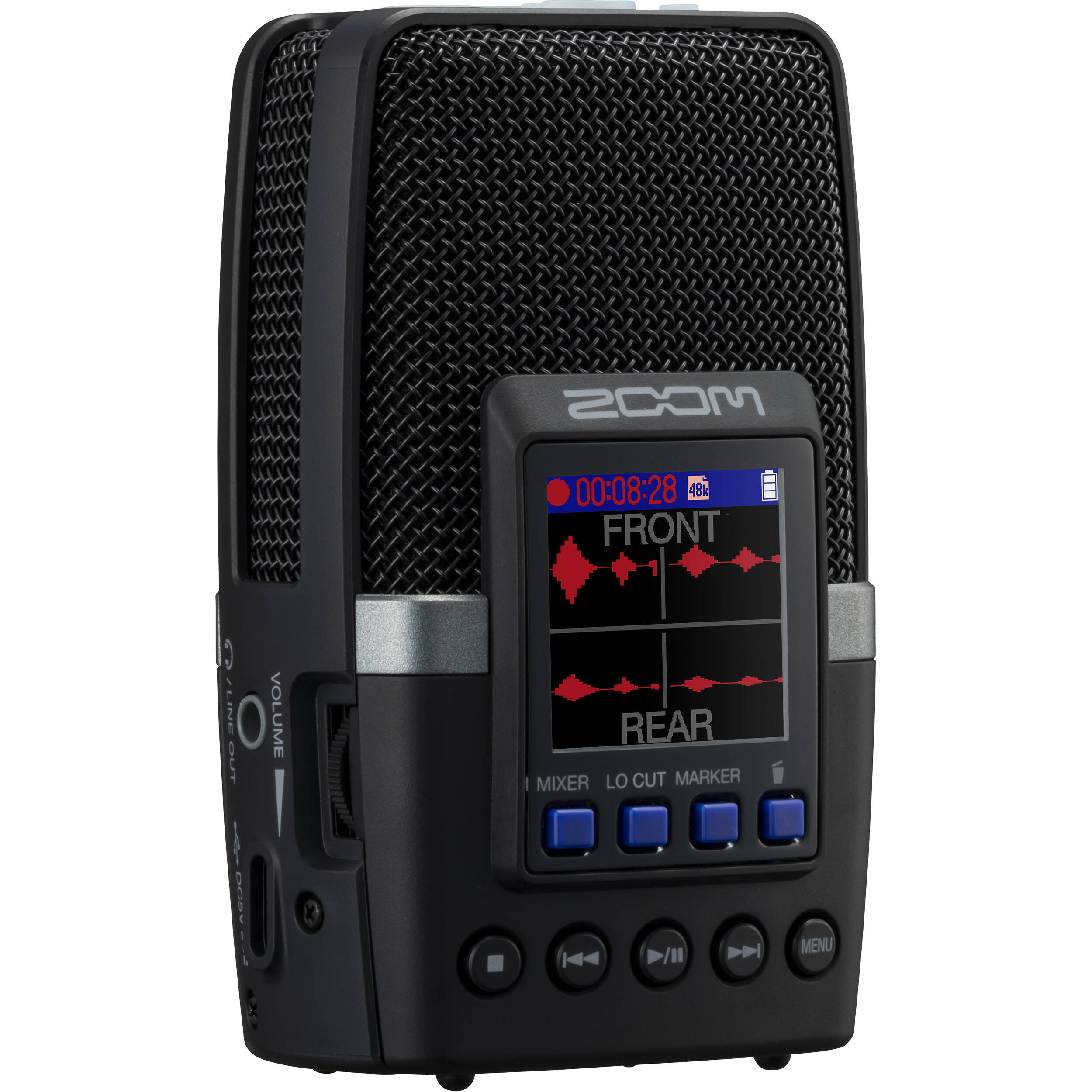 Zoom H2essential digital recorder, front angle with controls