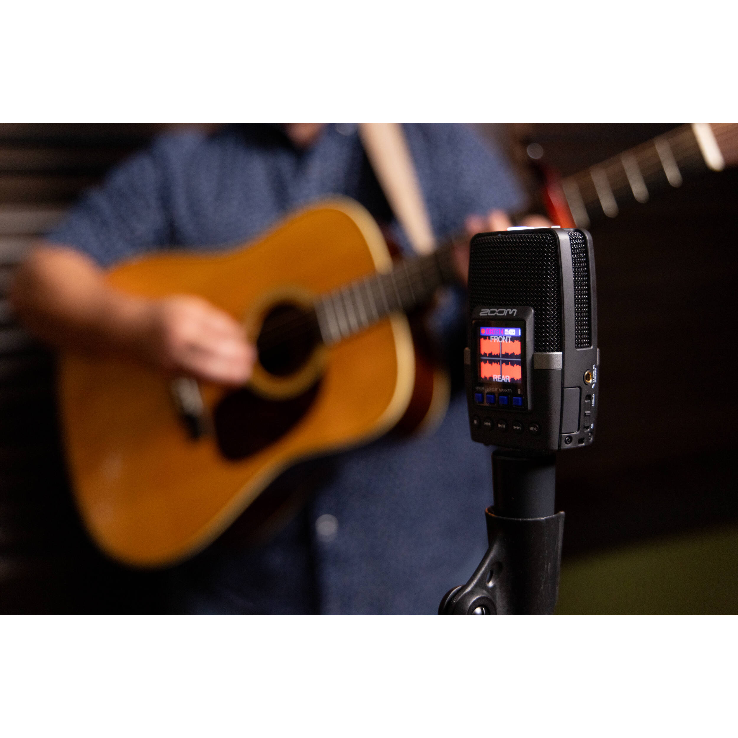 Zoom H2essential digital recorder, lifestyle recording an acoustic guitar