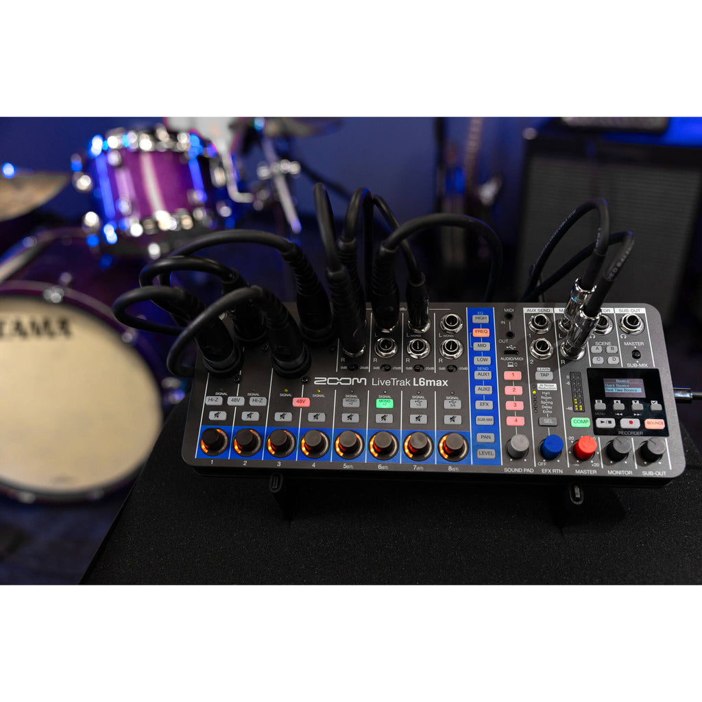 Zoom LiveTrak L6max digital mixer, detail view.