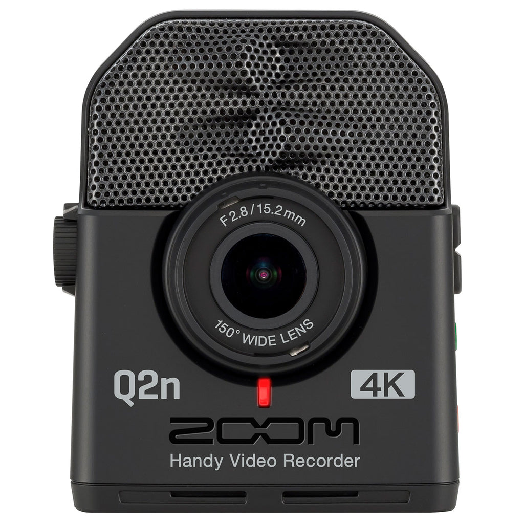 Zoom Q2n-4K video camera with compact design and microphone, ideal for high-quality audio and video recording.