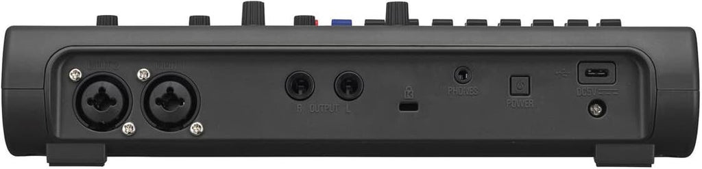Zoom R12 digital recorder with multiple input ports and large display, ideal for music recording and audio production.